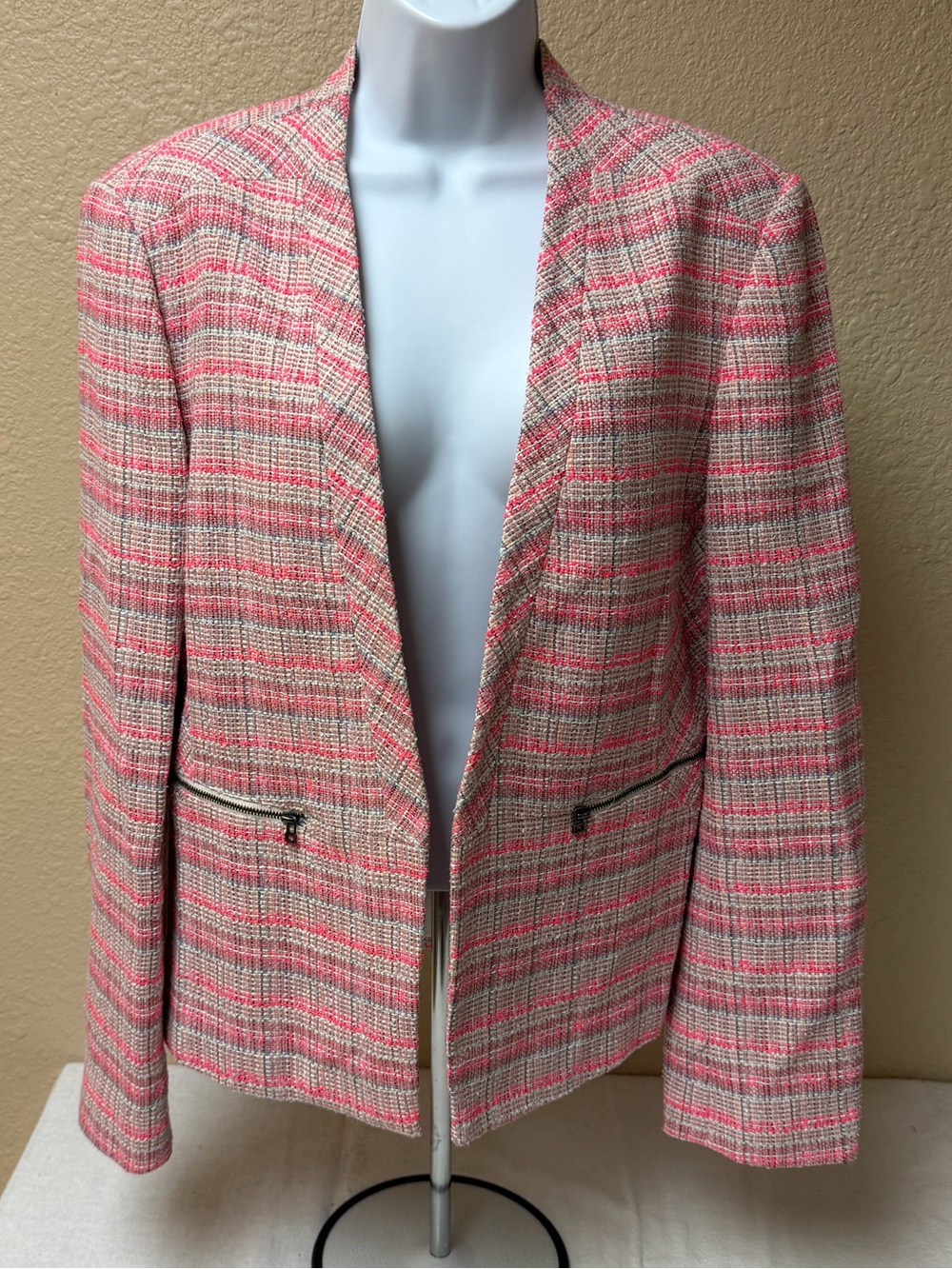 4/$20 Halogen Pink Plaid Tailored Open Blazer
